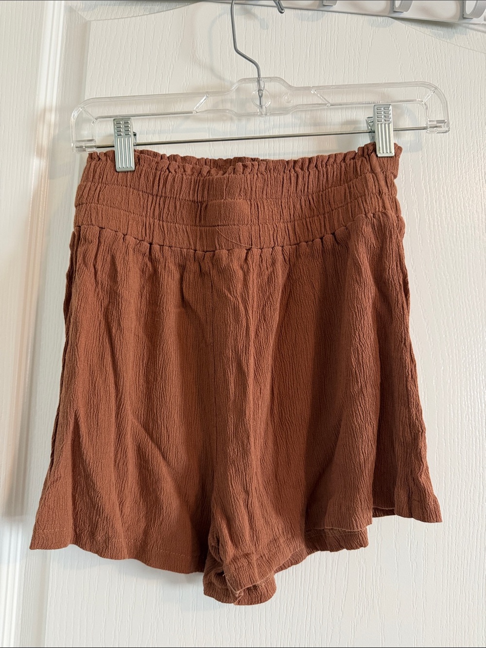 Vici Rust High-Waist Smocked Shorts